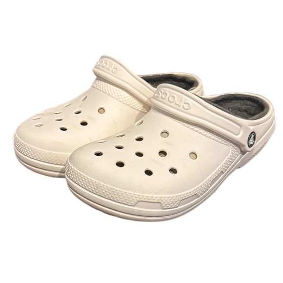 CROCS white faux fur fleece lined classic crocs pre owned mens 6 women’s 8 - Picture 1 of 16
